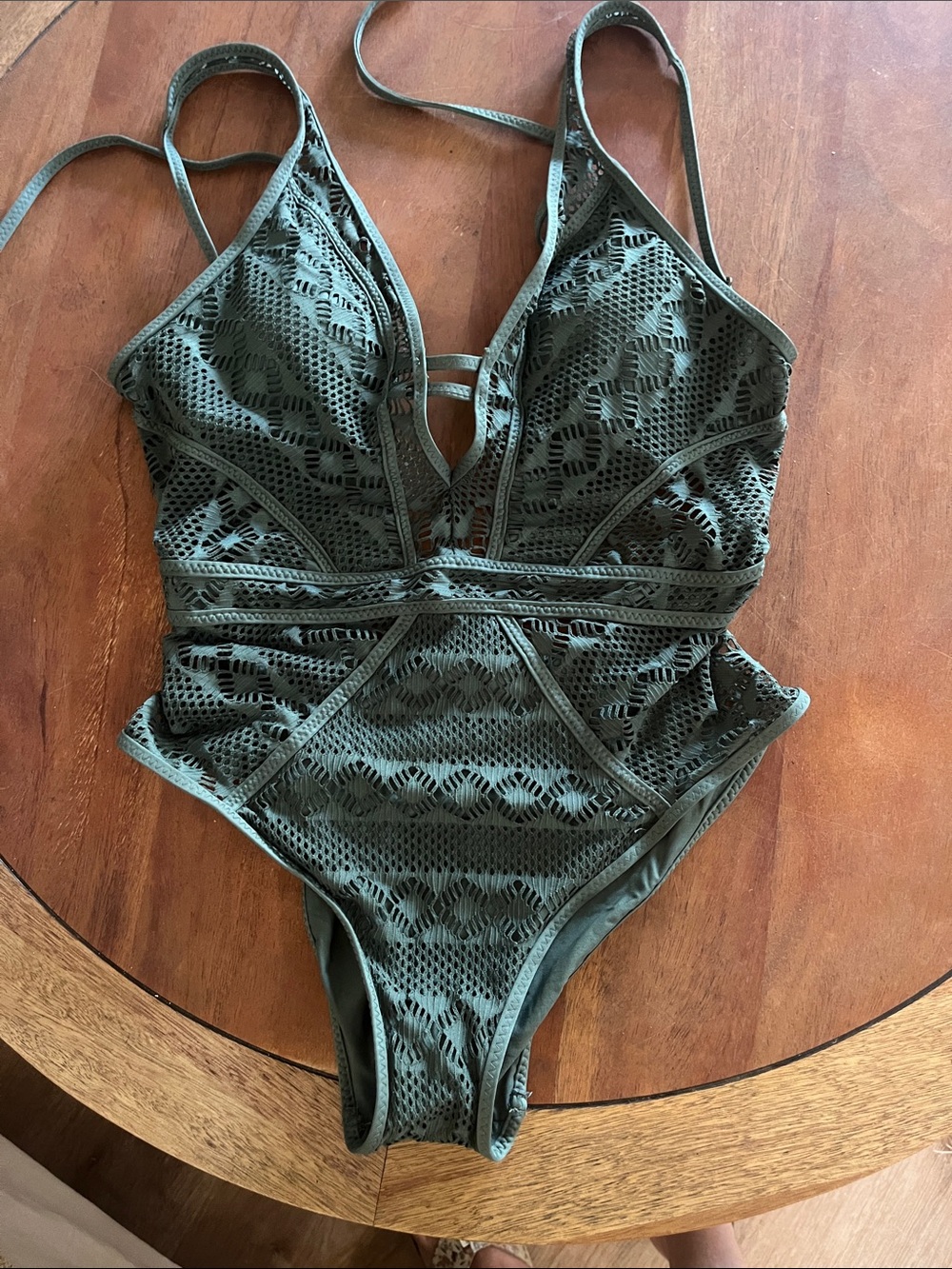 Becca Olive Green Lace One-Piece Swimsuit S new